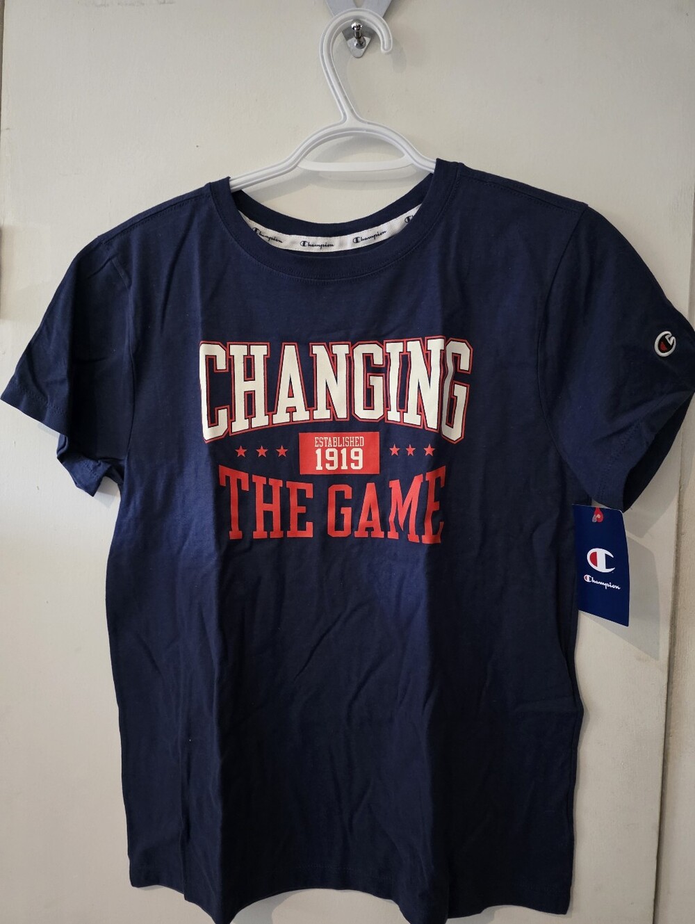 Champion Kids Navy Tee with Red & White 'Changing The Game' Graphic